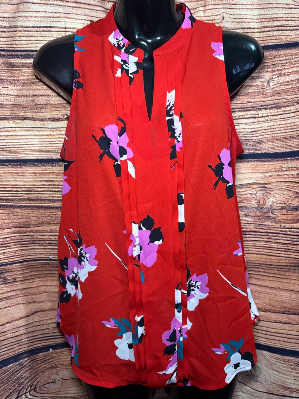 41 Hawthorn Red Floral Pintuck Sleeveless Top